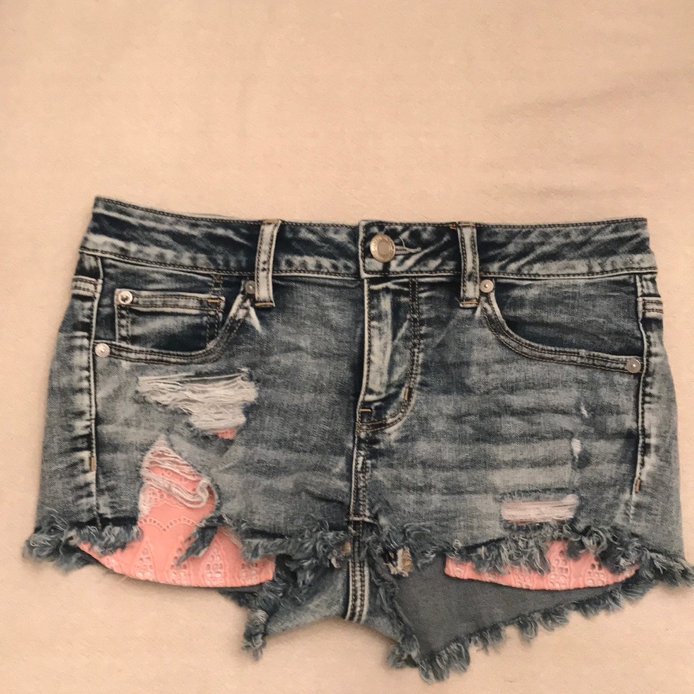 Light Wash American Eagle Distressed Denim Shorts